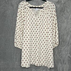 Croft & Barrow 3X Shirt Top Ivory Paisley 3/4 Sleeve Keyhole Scoop Neck Stretch